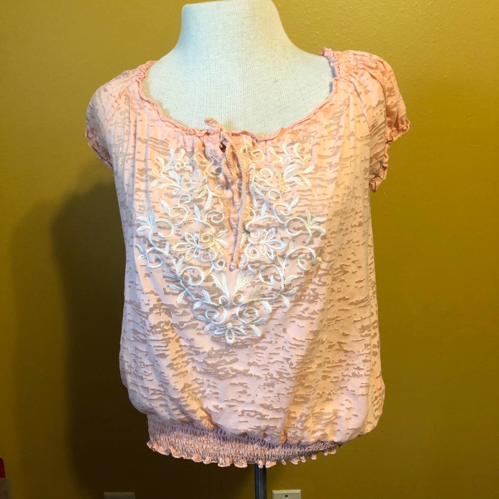 French Laundry Peach Burnout Shirt, M
